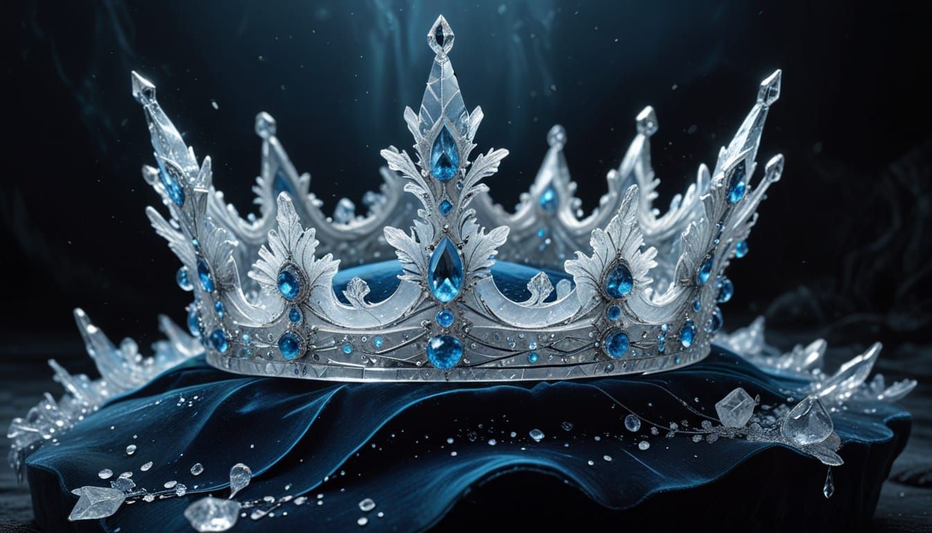 Crystal Ice Crown Hat on Velvet Cushion