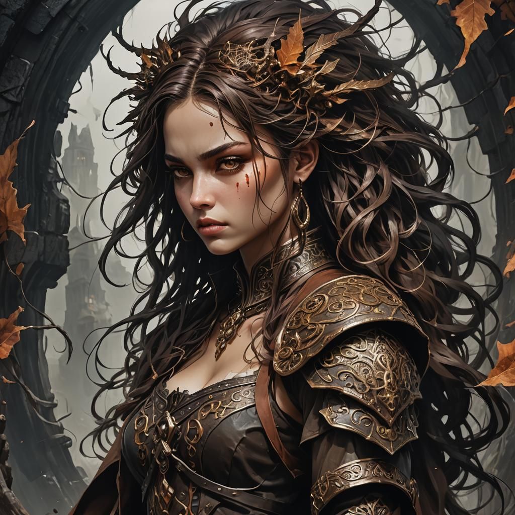 Young Sorceress Controlling Elements in Dark Fantasy Art