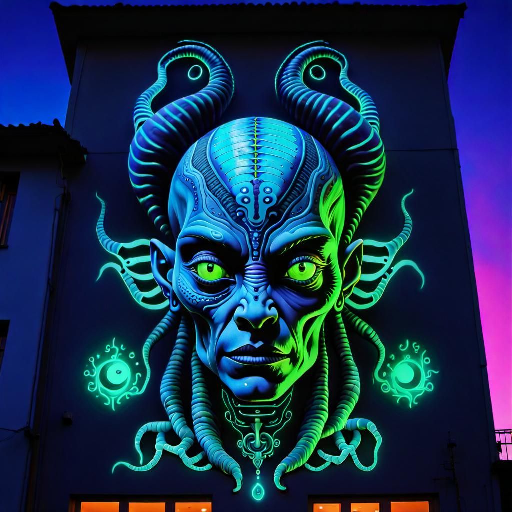 Detailed Mural of a Cyborg Pirate Face