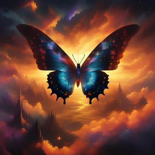 Sparkling Galactic Butterfly at Golden Sunset