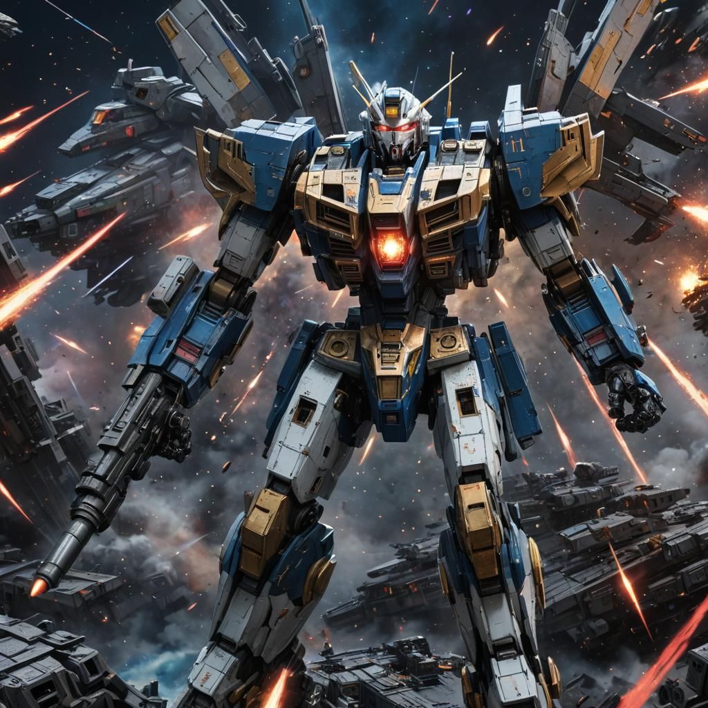 Robotech-Inspired Spaceship Battle in Anime Style