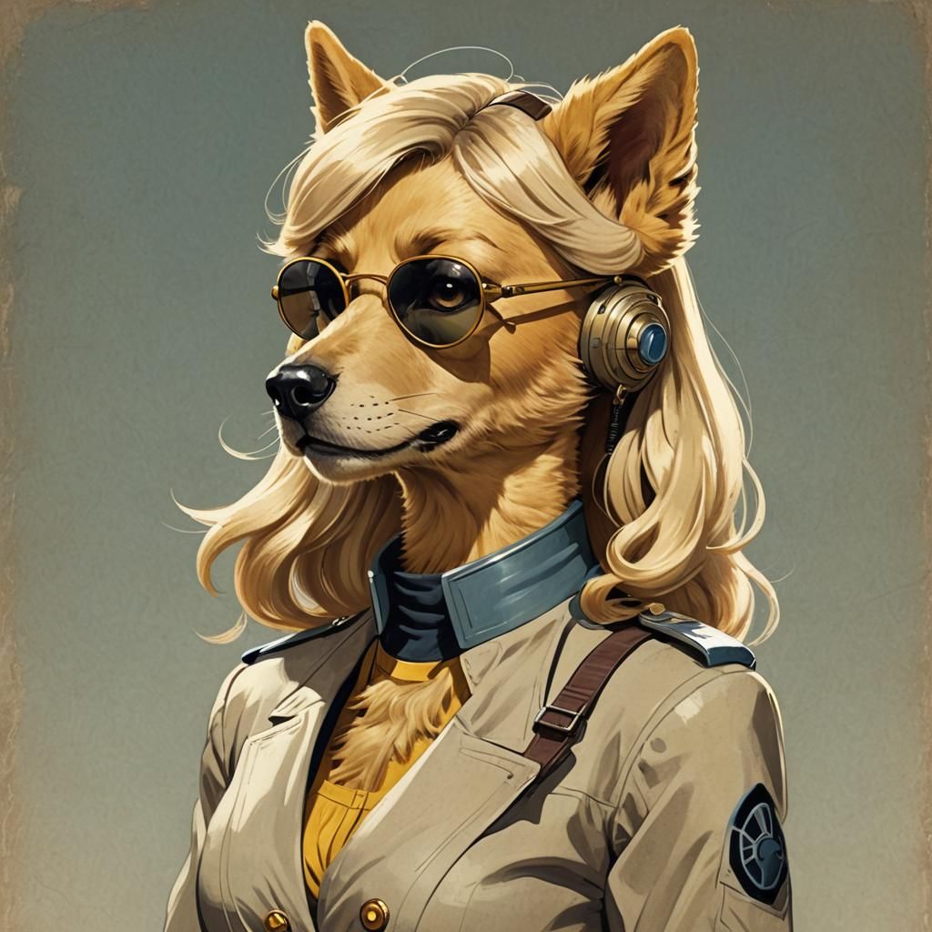 Anthropomorphic Canine Pilot in 1940s Illustration Style