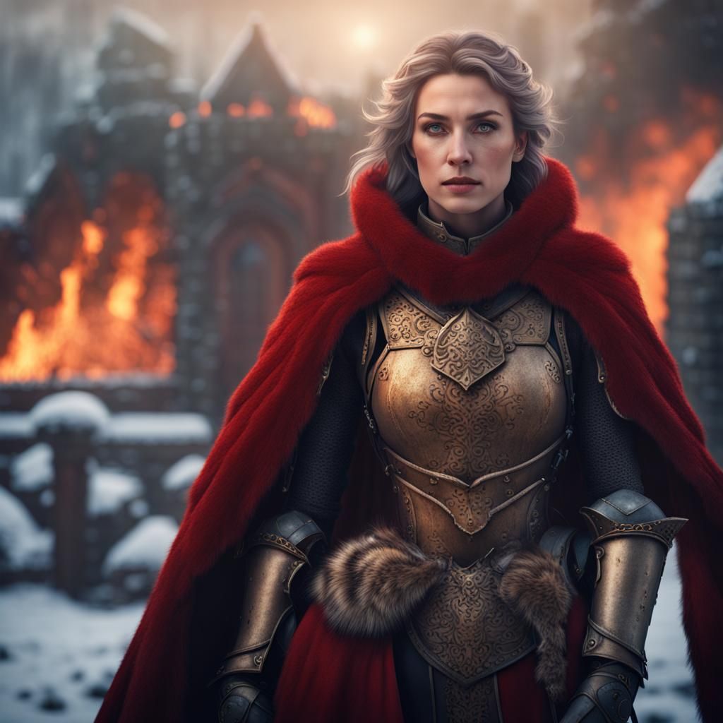 Medieval Female Soldier in Winter Fortress