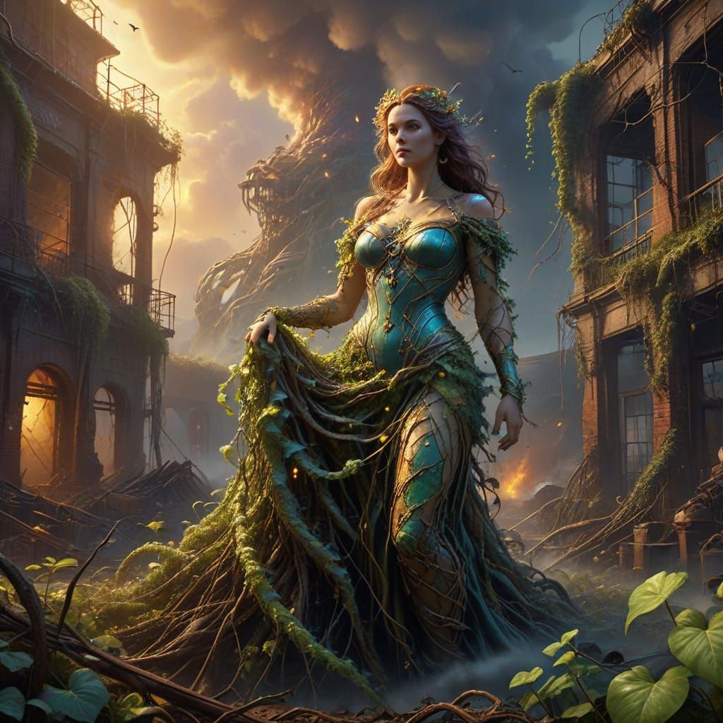 Ethereal Fantasy Painting of Mother Earth Destroying Polluti...