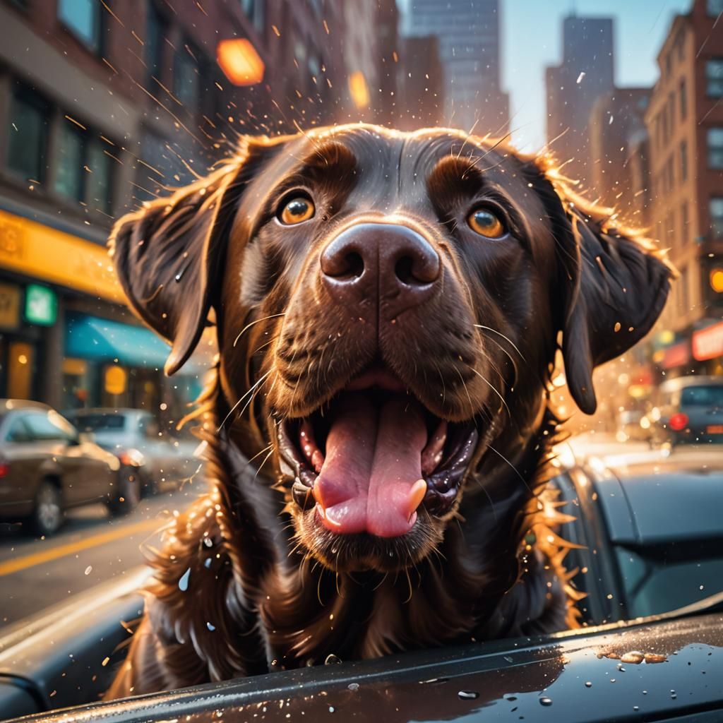 Labrador Car Ride in Cartoon Style