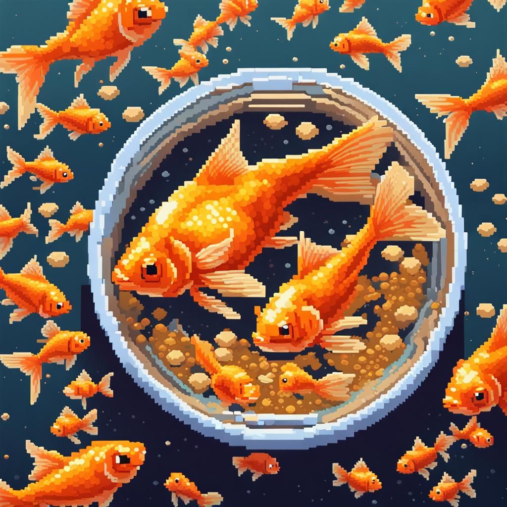 Goldfish in Bowl: Retro Pixel Art Portrait