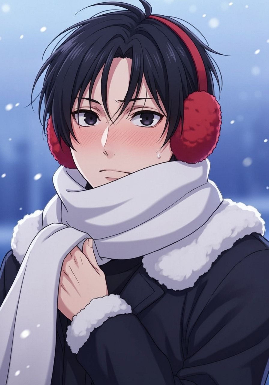 Anime Style Young Man in Winter Attire