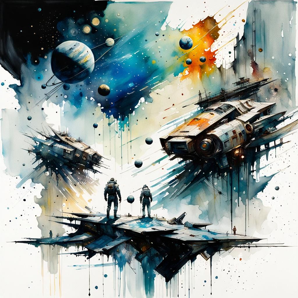 Cosmic Scene in Splashy Watercolour Style