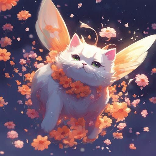 Adorable Cat Fairy Anime Portrait in Detailed Matte Painting