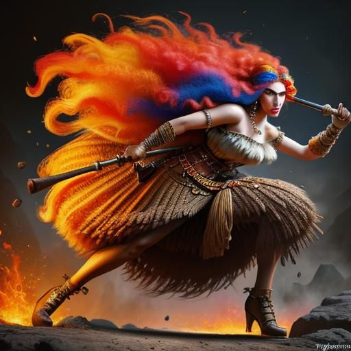 Cavewoman's Wheel Invention: Hyperrealistic Historical Scene