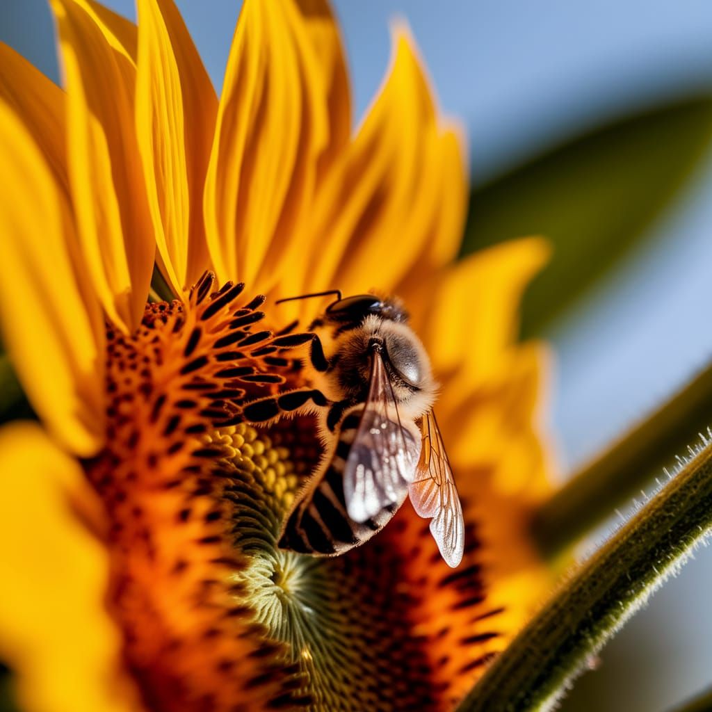 Close-Up of a Bee on a Sunflower