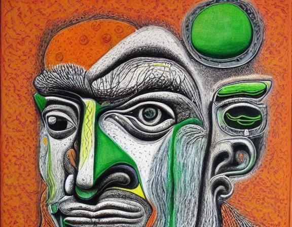 Freud Faces Delusions in Cubist Surrealism