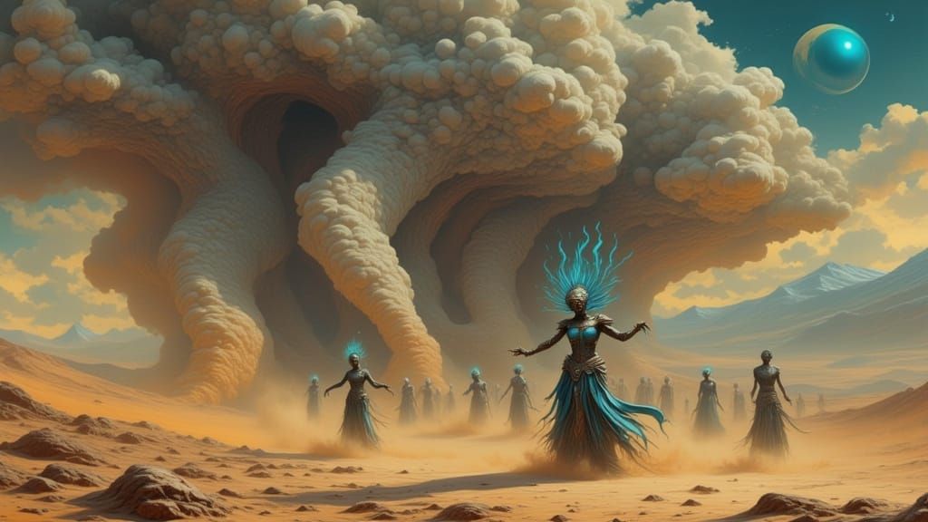 Alien Shamans Summon Sandstorm in Detailed Matte Painting