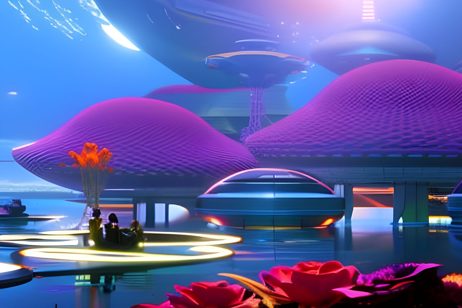 Underwater City in Retrofuturist Cyberpunk Style