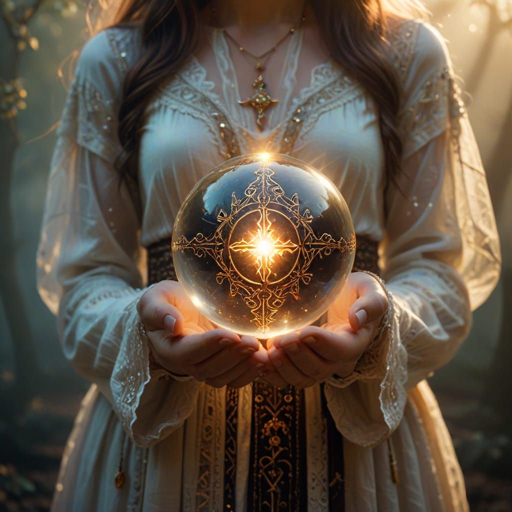 Mystical Orb with Runes in Golden Light