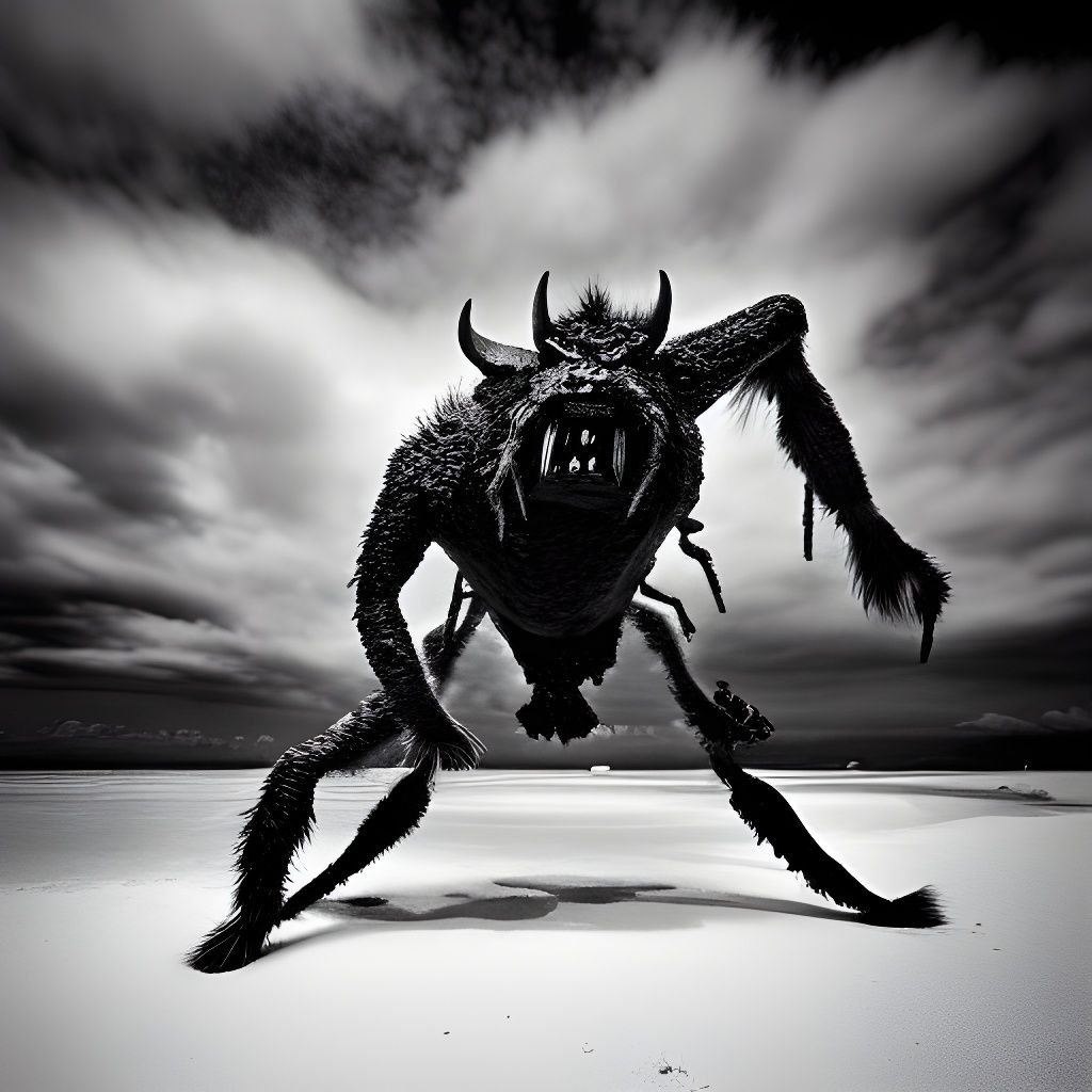 Terrifying Ushi-oni Ox Demon Yokai on Beach