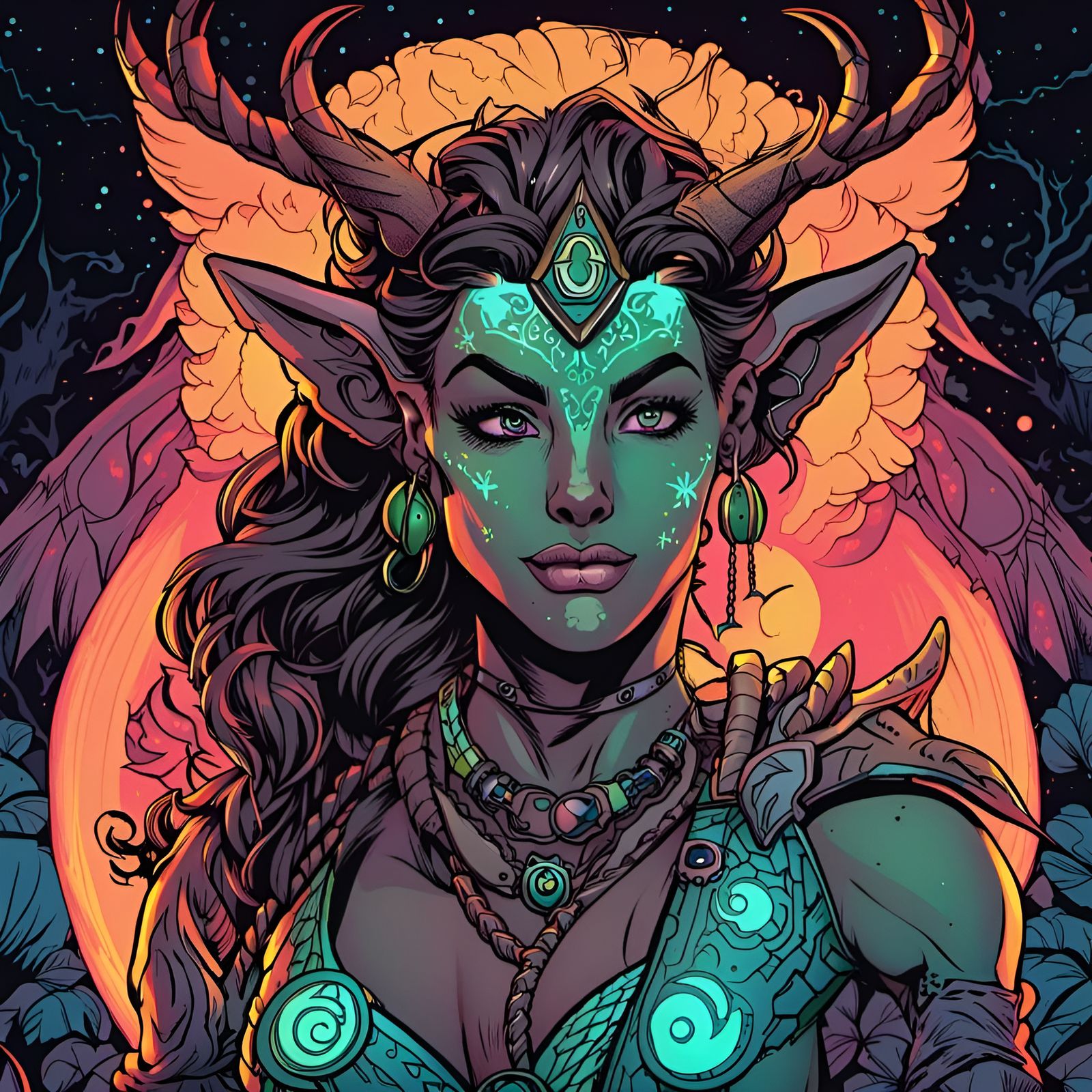 Female Satyr Druid in Aetherpunk Ink Drawing