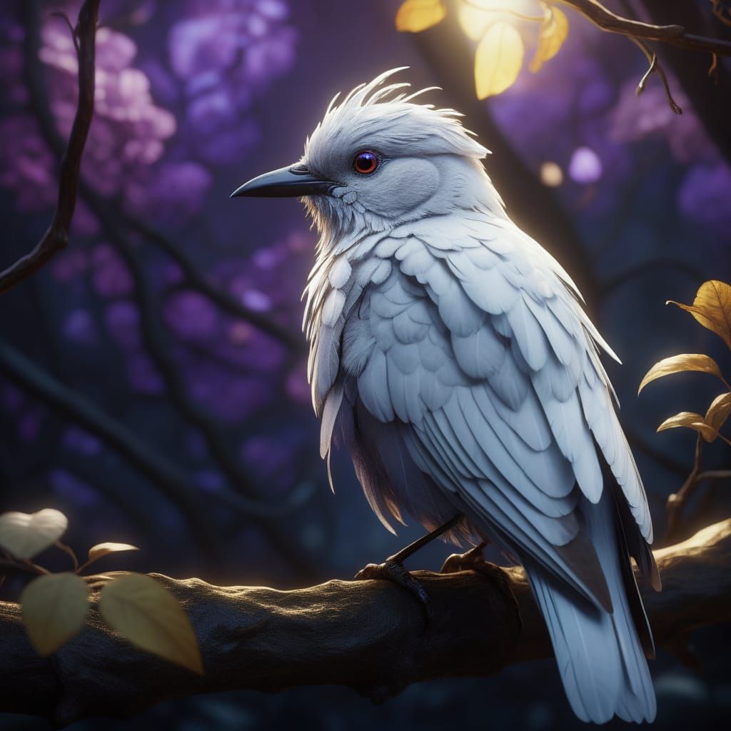Ethereal White Bird in Dark Fantasy Style