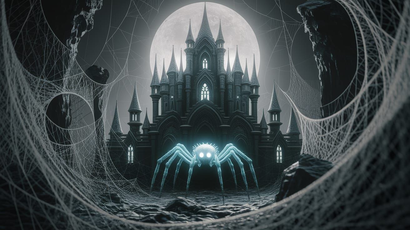 Gothic Spiderweb Castle with Holographic Spider