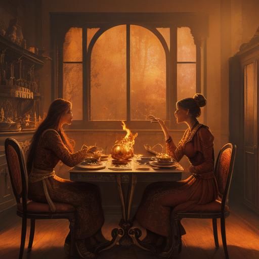 Fiery Feast: A Surrealist Dreamscape in Warm Light