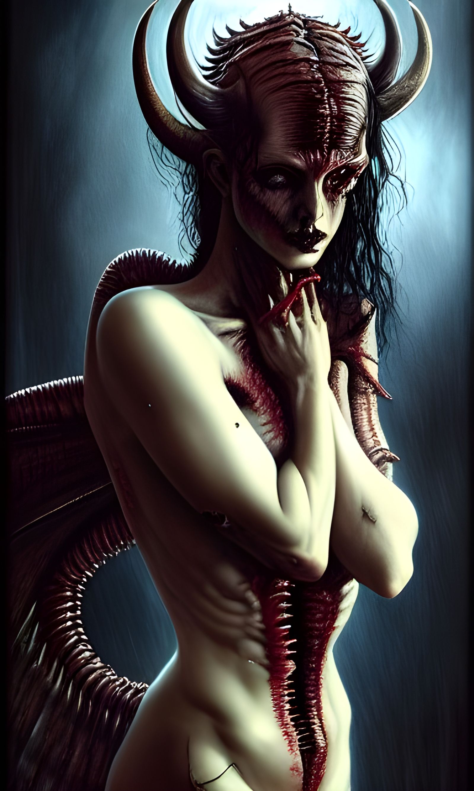 Monstrous Succubus with Torn Wings and Demonic Features