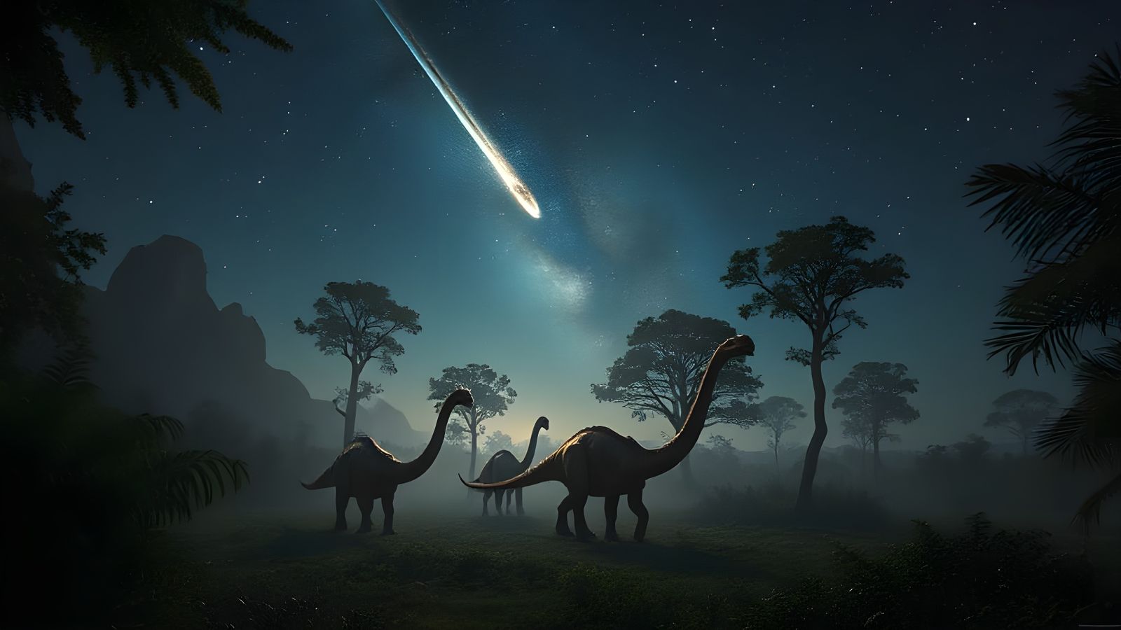 Brachiosaurus Herd Under Approaching Comet in Jurassic Fores...