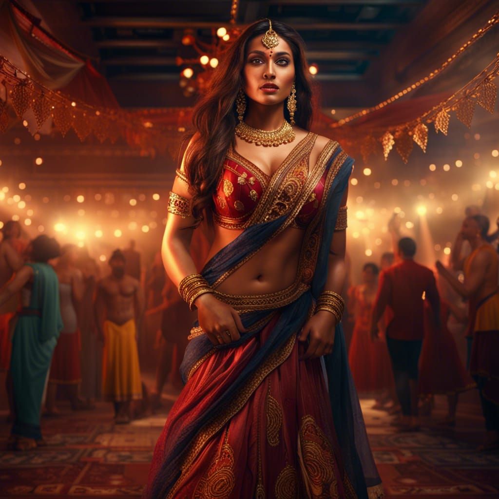 Beautiful Indian Woman Dancing in Palace Hall