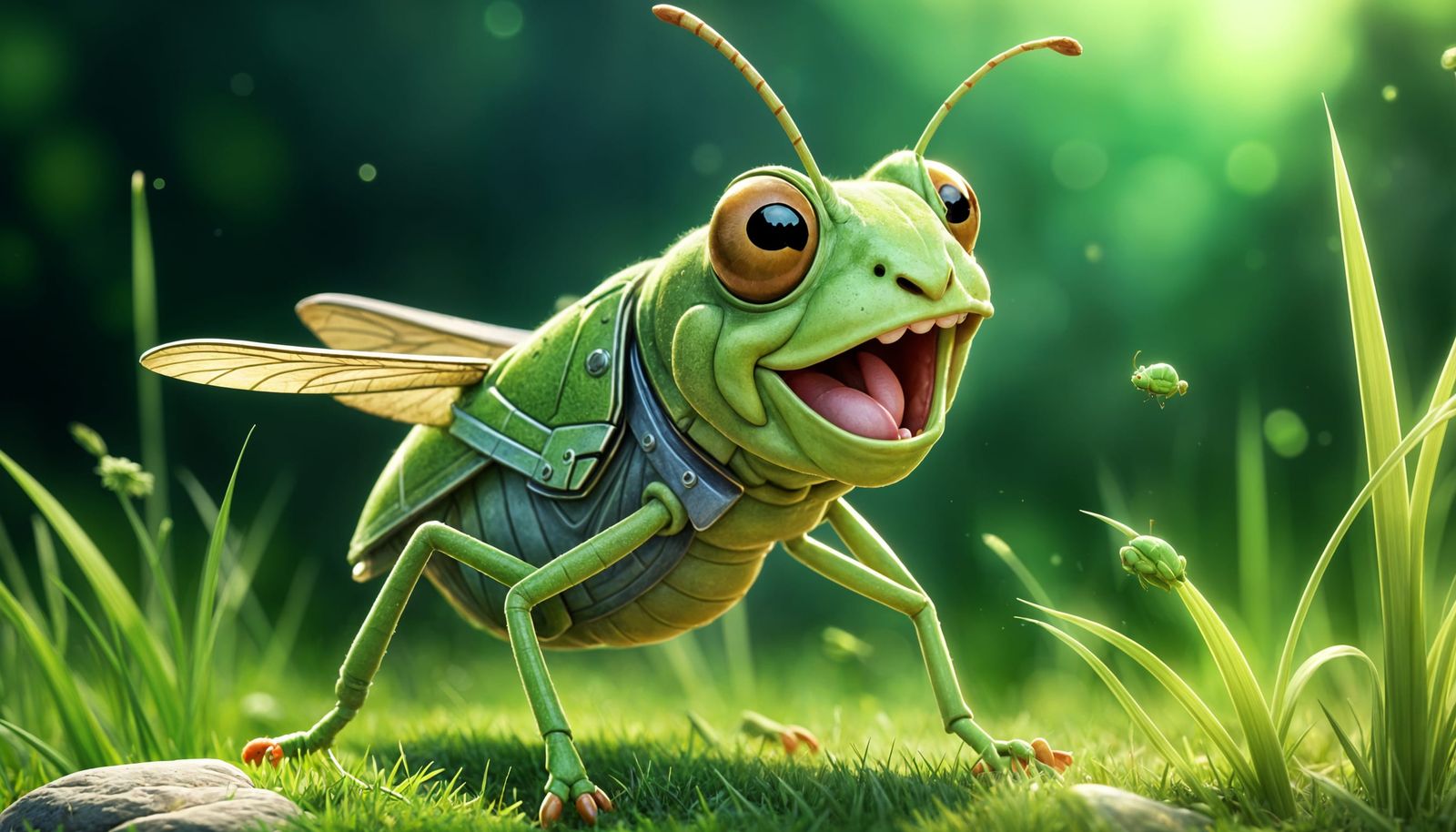 Happy Grasshopper Grazing: Cartoon Realism in UHD