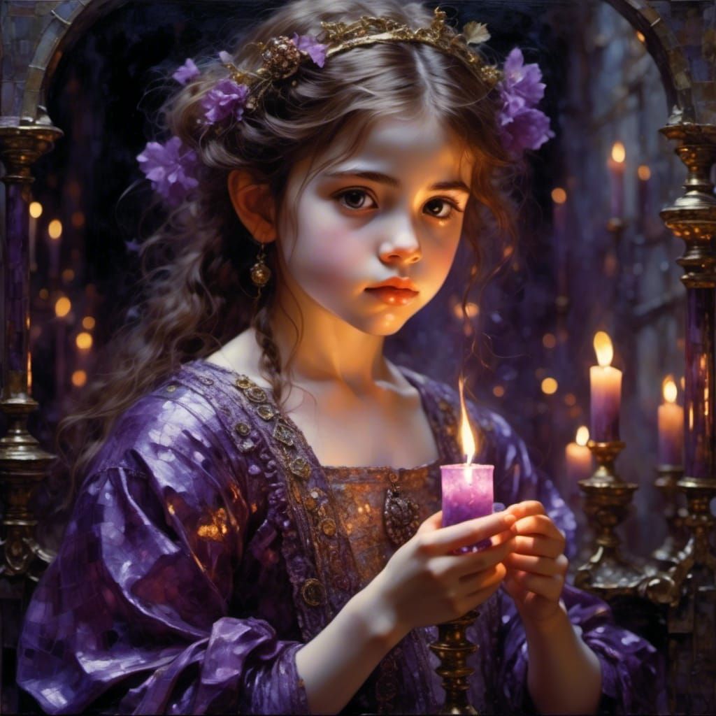 Girl with Purple Candle in Impressionist Style