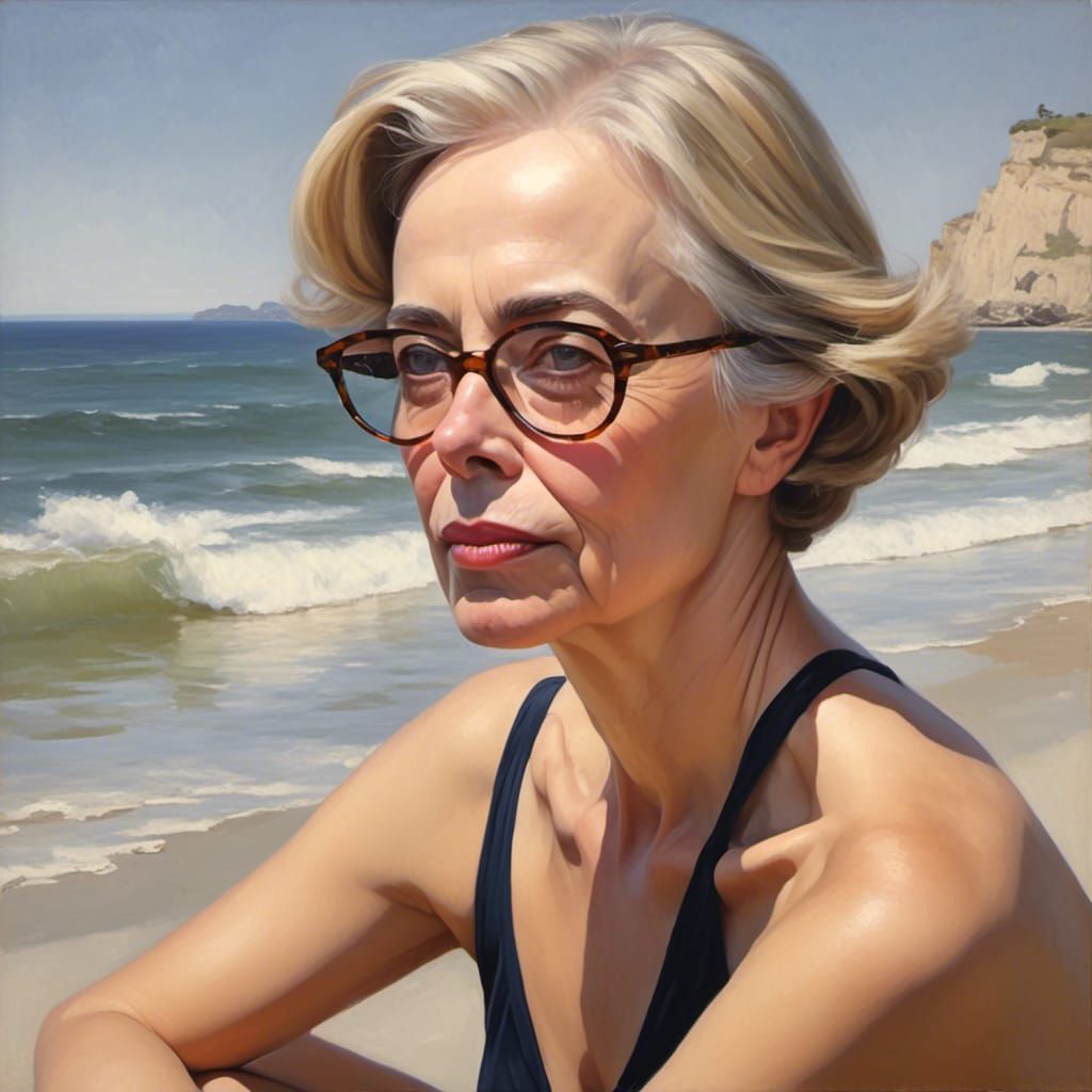 Oil Portrait: Beautiful Woman on the Beach