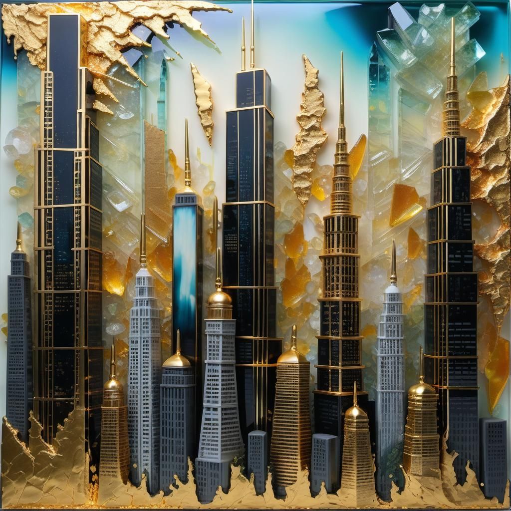 Modern Cityscape Collage Art in Mixed Media