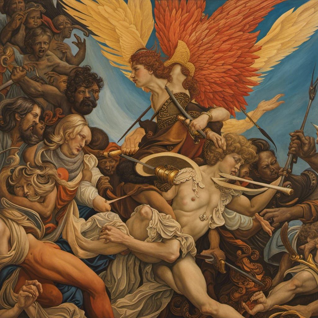 Angels and Demons Fight in Stained Glass Mosaic