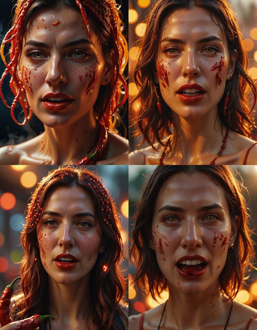 Woman's Extreme Reaction to Spicy Chili: 3D Render