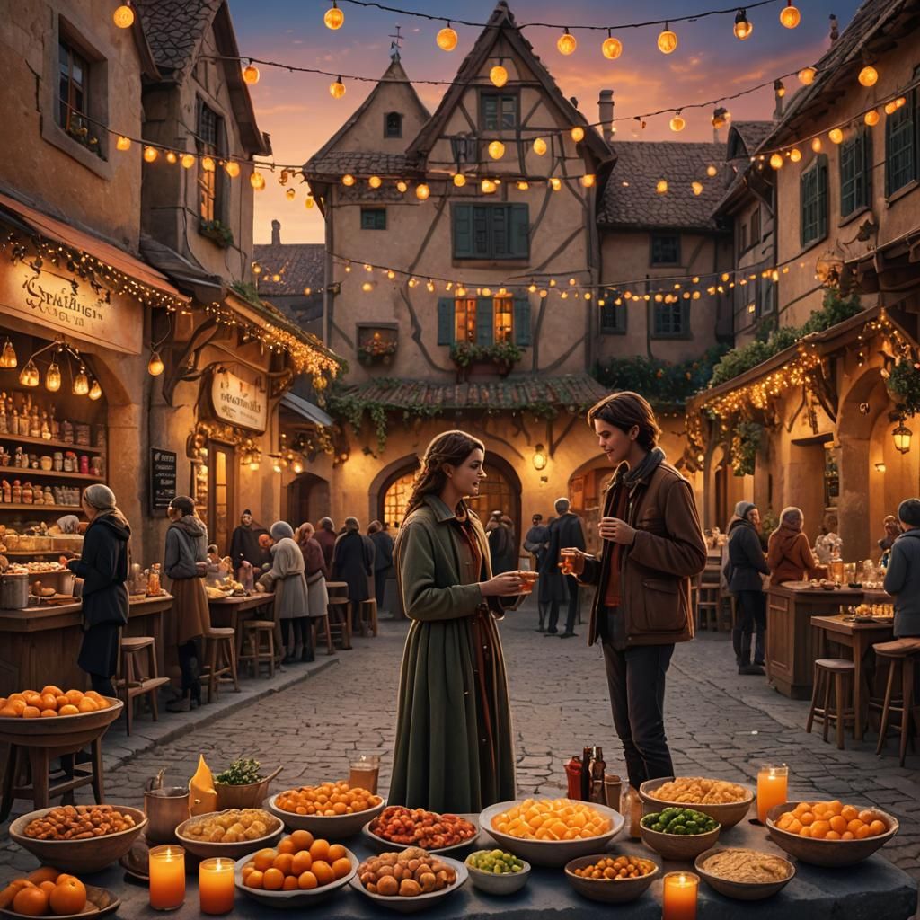 Vibrant Village Celebration: A Digital Matte Painting