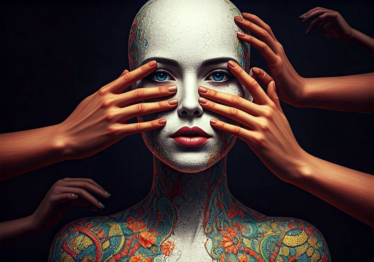 Abstract Rag Doll Portrait in Intricate Embroidery Style