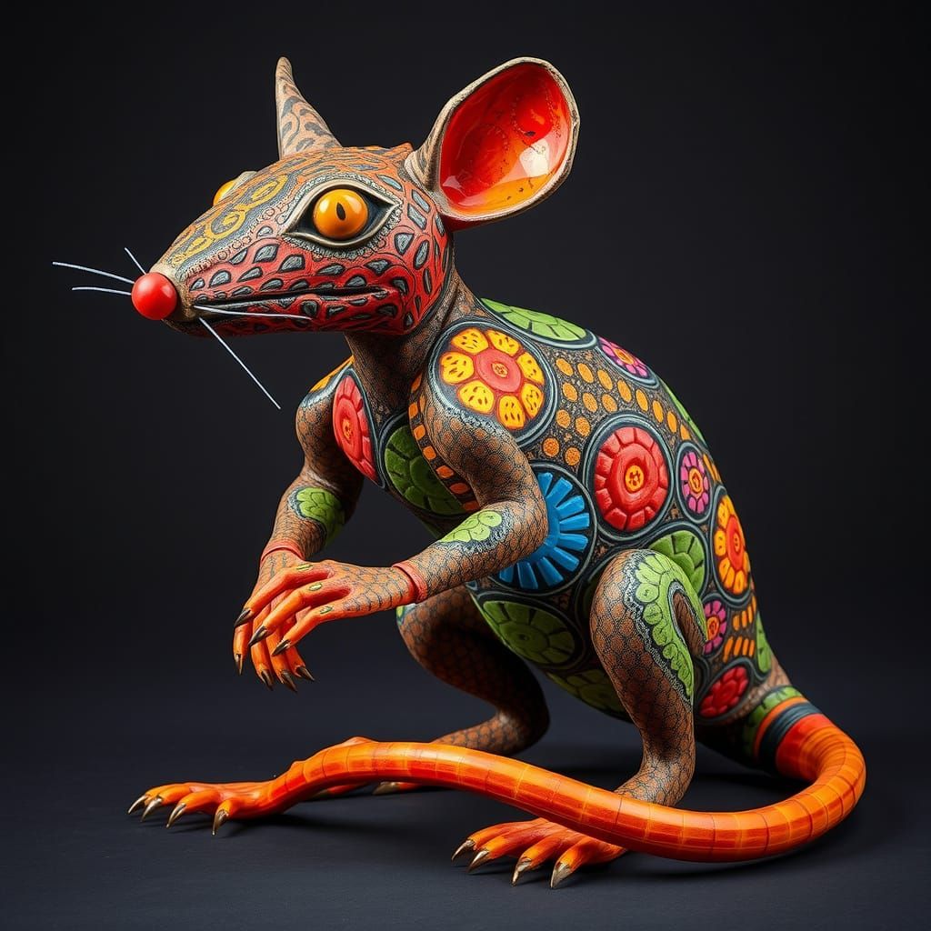 Vibrant Rat-Lizard Alebrije Statue