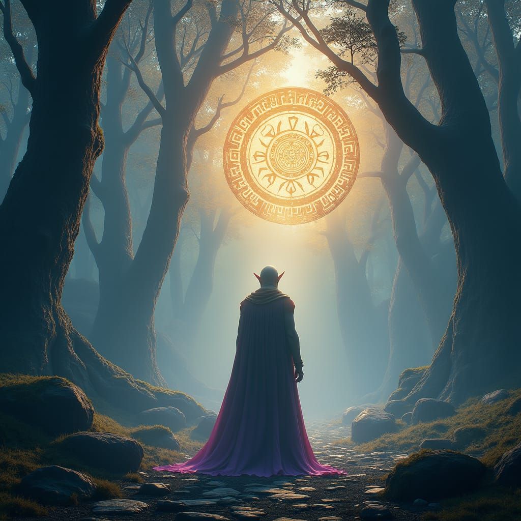 Mystical Elf in Ancient Forest: Matte Painting