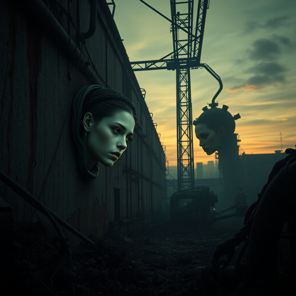 Ethereal Faces Emerge from Decaying Industrial Ruins