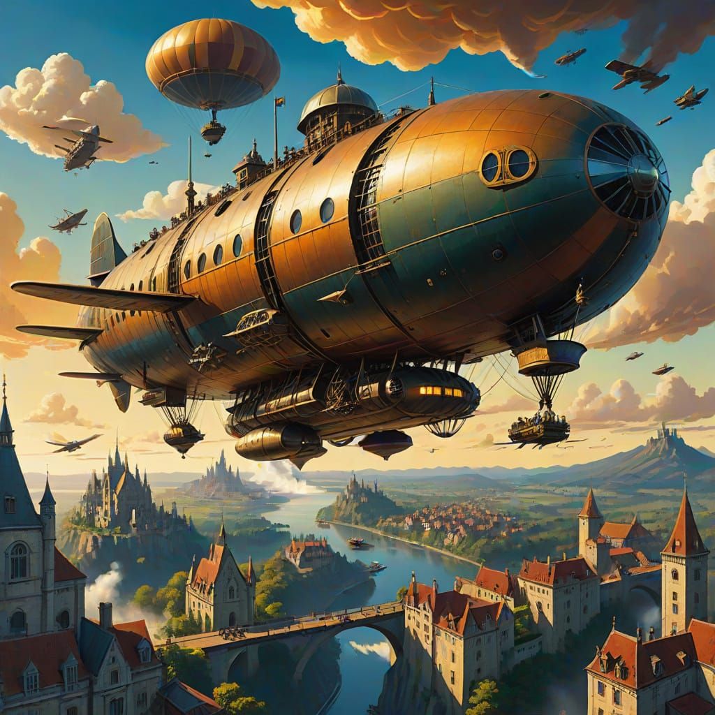 Steampunk Sci-Fi Zeppelin Engages Castle in Aerial Combat