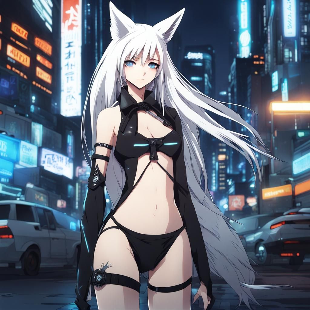 Cyberpunk Anime Fox Girl in Night City