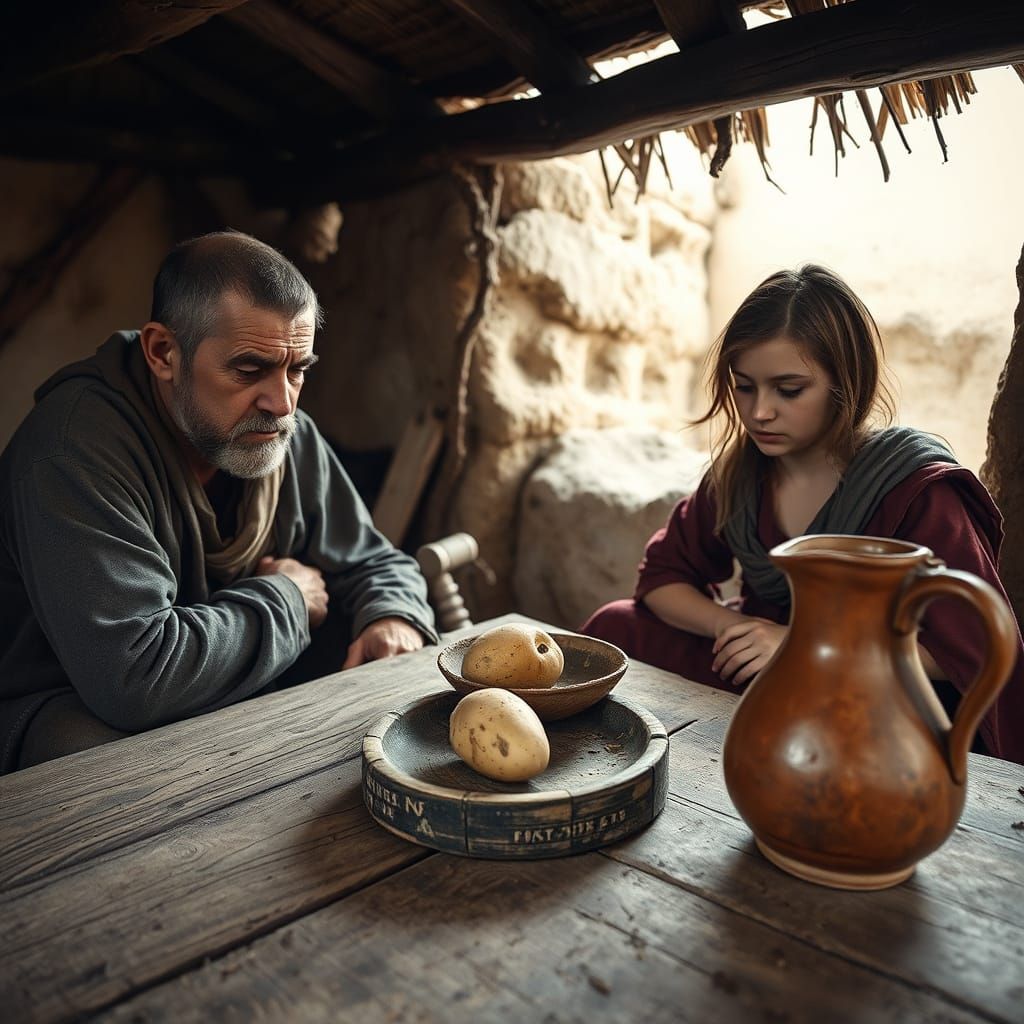 Medieval Peasants Struggle with Hunger in a Humble Hovel