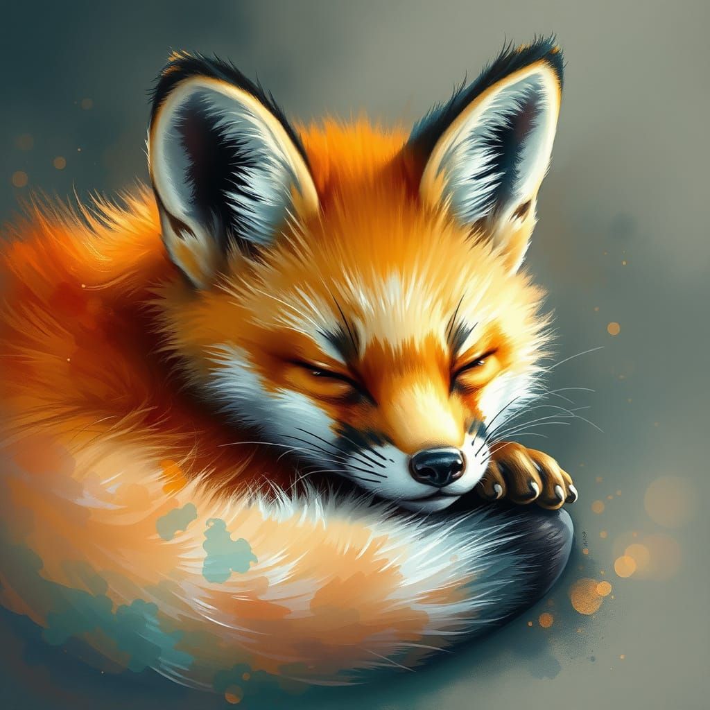 Watercolor-Style Baby Fox in Dreamy Slumber