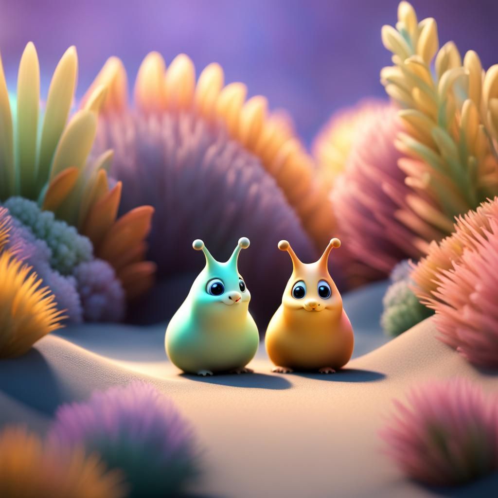 Adorable Cartoon Slugs in Pastel Colors, 8K Resolution