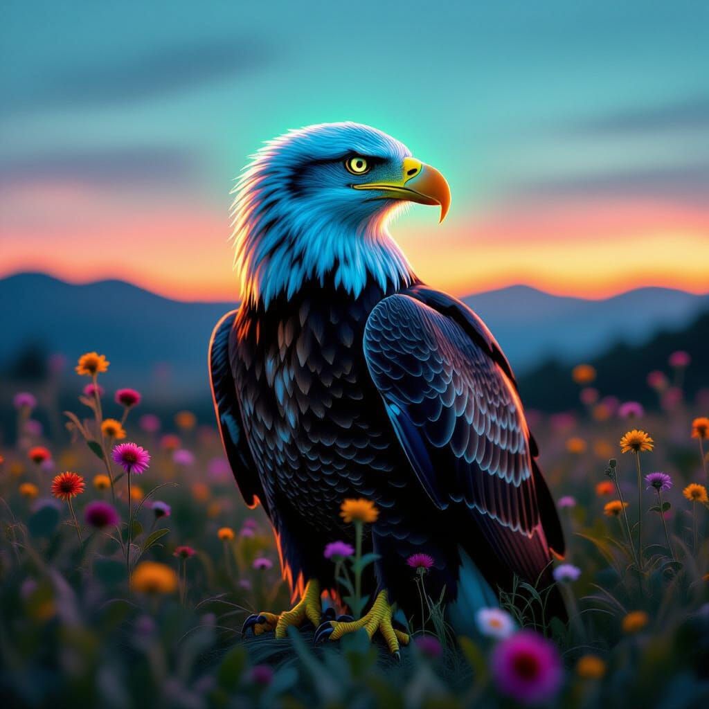Surreal Eagle Portrait in Neon Style