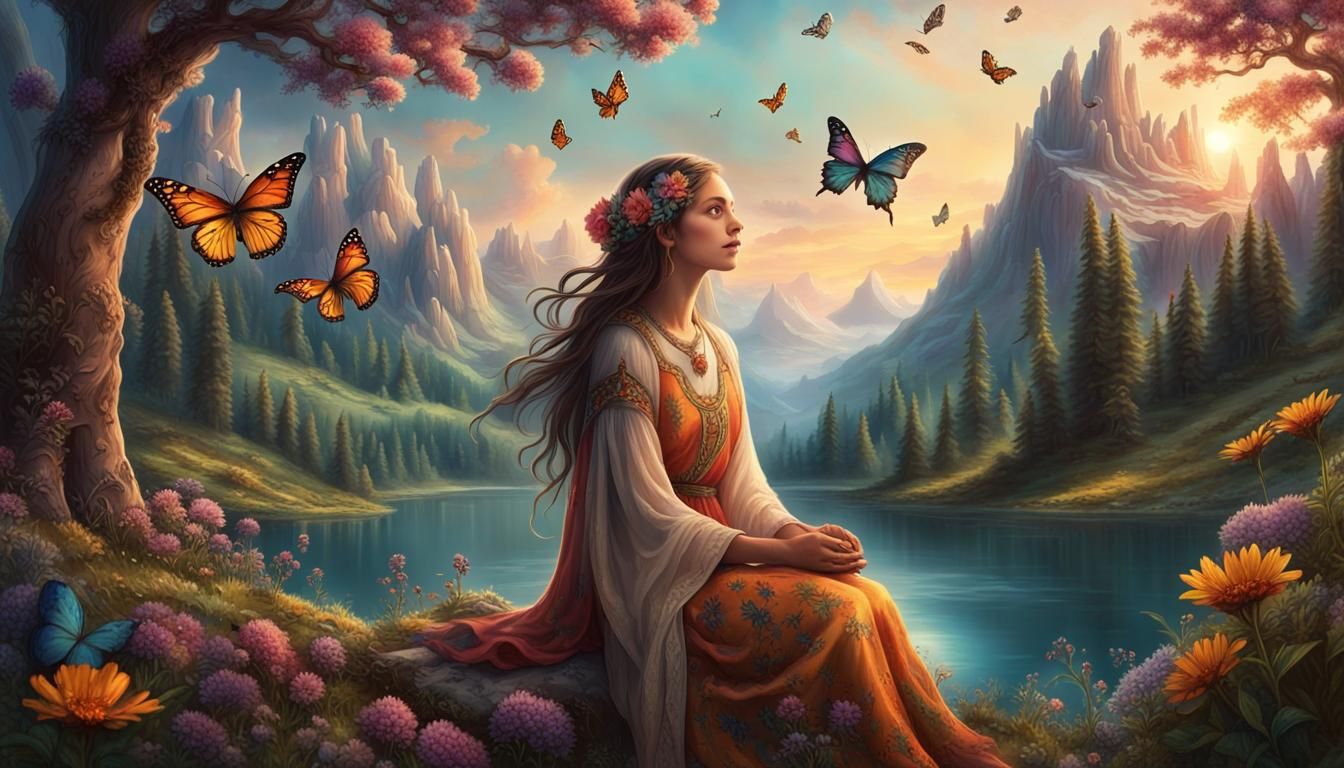 Woman Embodiment of Nature in Hyperrealistic Detail