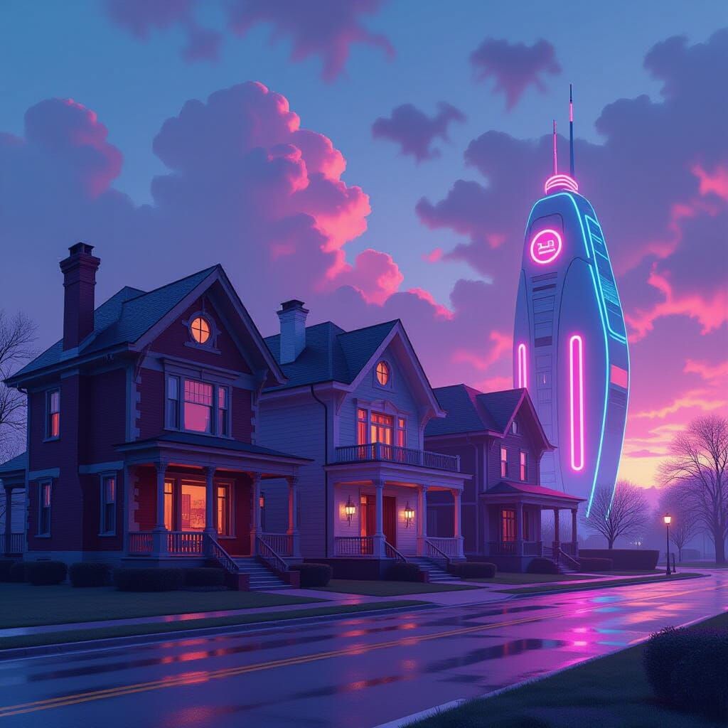 Three Mansions: Antique, Modern, Futuristic in Surreal Style