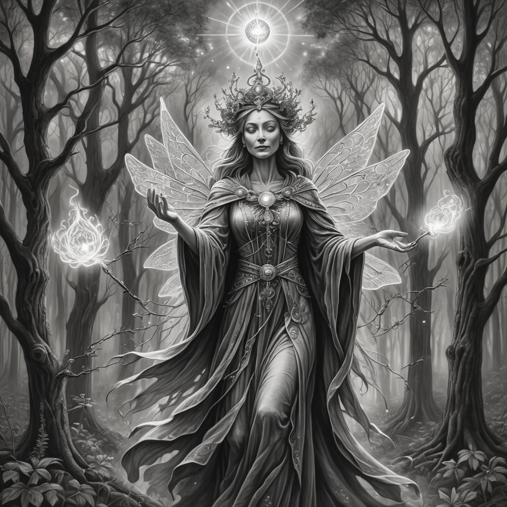 Ethereal Fairy Godmother in Charcoal Drawing