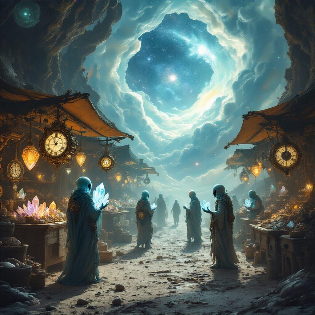 Zero-Gravity Alien Marketplace with Energy Crystals