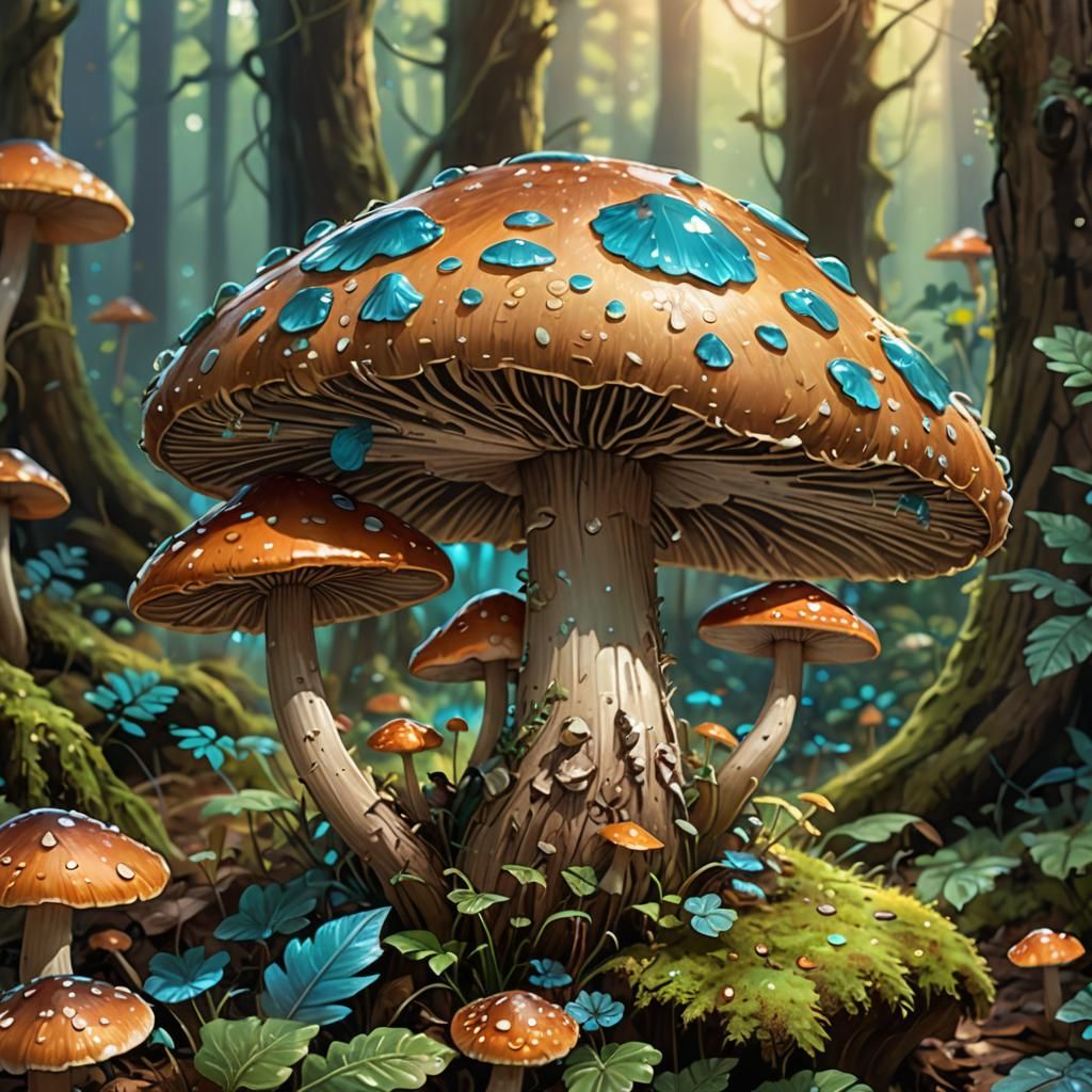 Vibrant Mushroom Concept Art in Forest