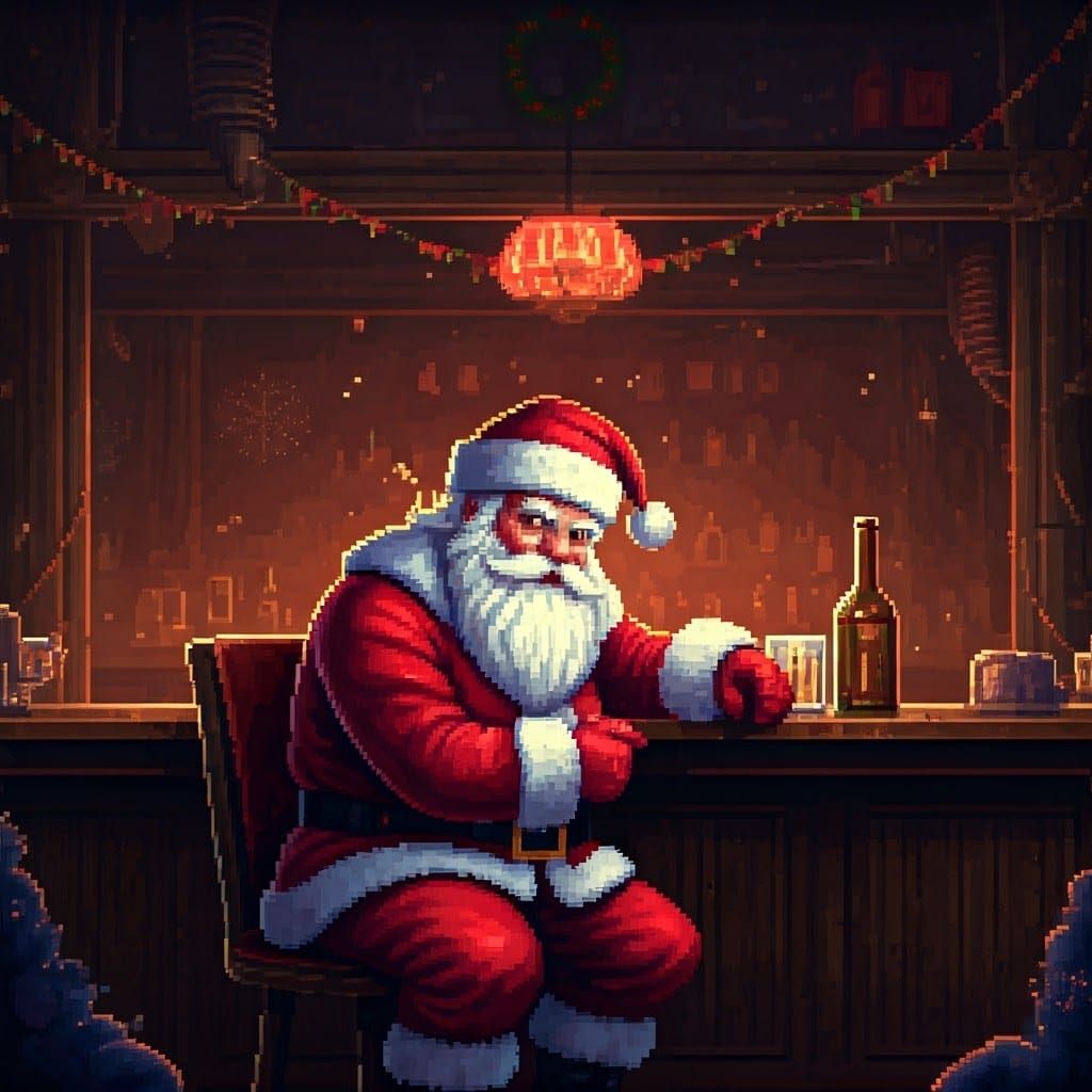Pixel Art Santa Claus in Grimy Bar